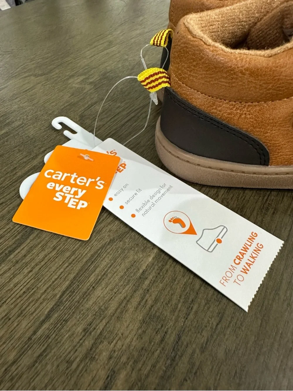 Carter's Tan Faux-Leather Hook & Loop Baby Walker Shoes Size 6